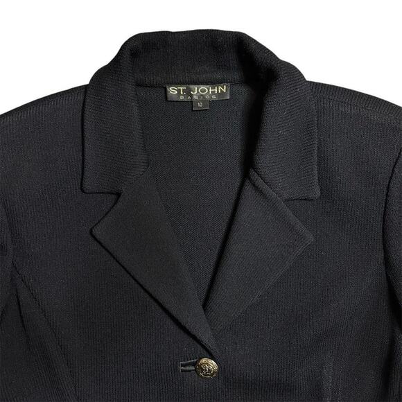 ST. JOHN Basics Santana Knit Button Front Blazer Jacket Black w/ Gold Buttons 10 - Picture 3 of 15